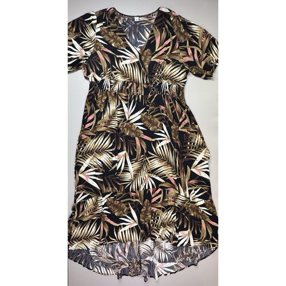 Old Navy Tropical Palm Leaf Maxi Dress XL Black Brown Waist Defined Tropical - Picture 6 of 15